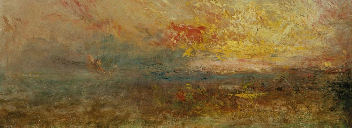 Ein Detail des Gem&auml;ldes Wolken und Wasser mit Akzenten in Gelb und Gold.